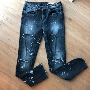Zara midrise distressed denim with paint